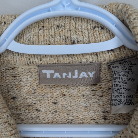 Tan Jay Brown & Oatmeal Knit Embroidered Zip Up Collared Sweater Women Large - Picture 3 of 10